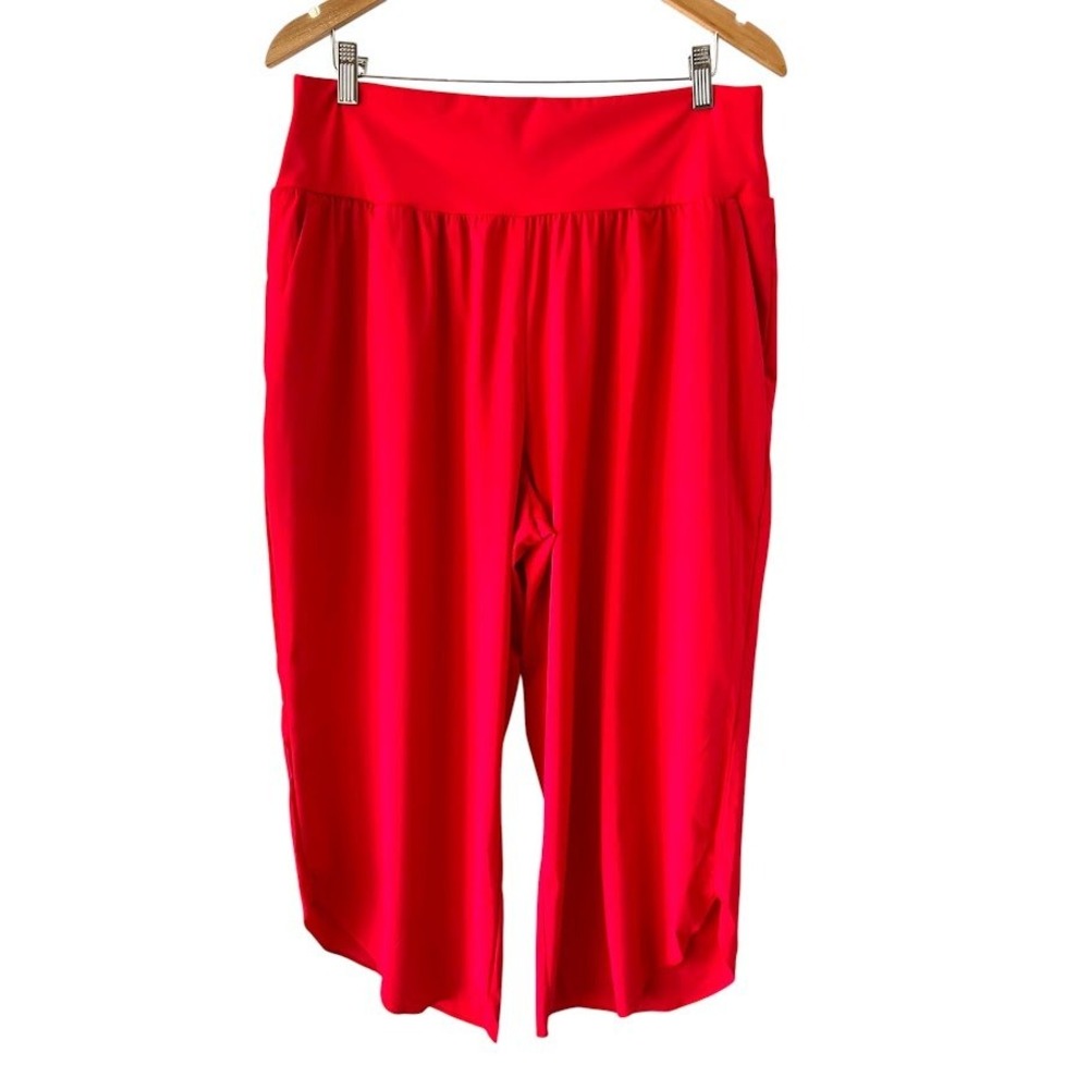 Halara Breezeful High Waisted Wide Leg Cropped Pants Red XL NWT Pockets Stretch
